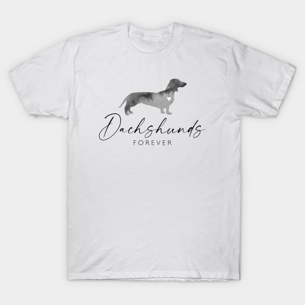 Sausage Doxie Dog Lover Gift - Ink Effect Silhouette - Dachshunds Forever T-Shirt by Elsie Bee Designs